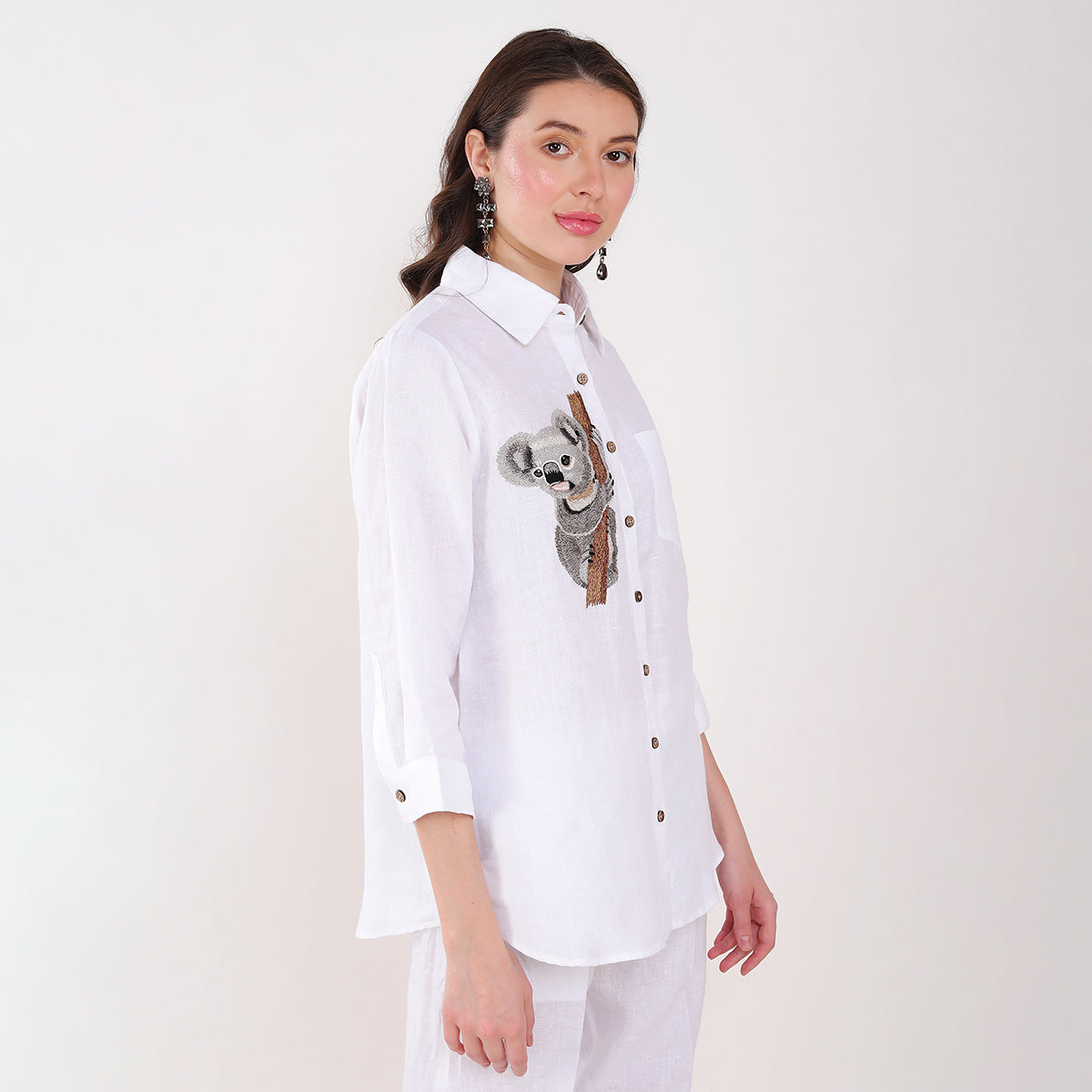 White Koalabear Embroidered  Shirt