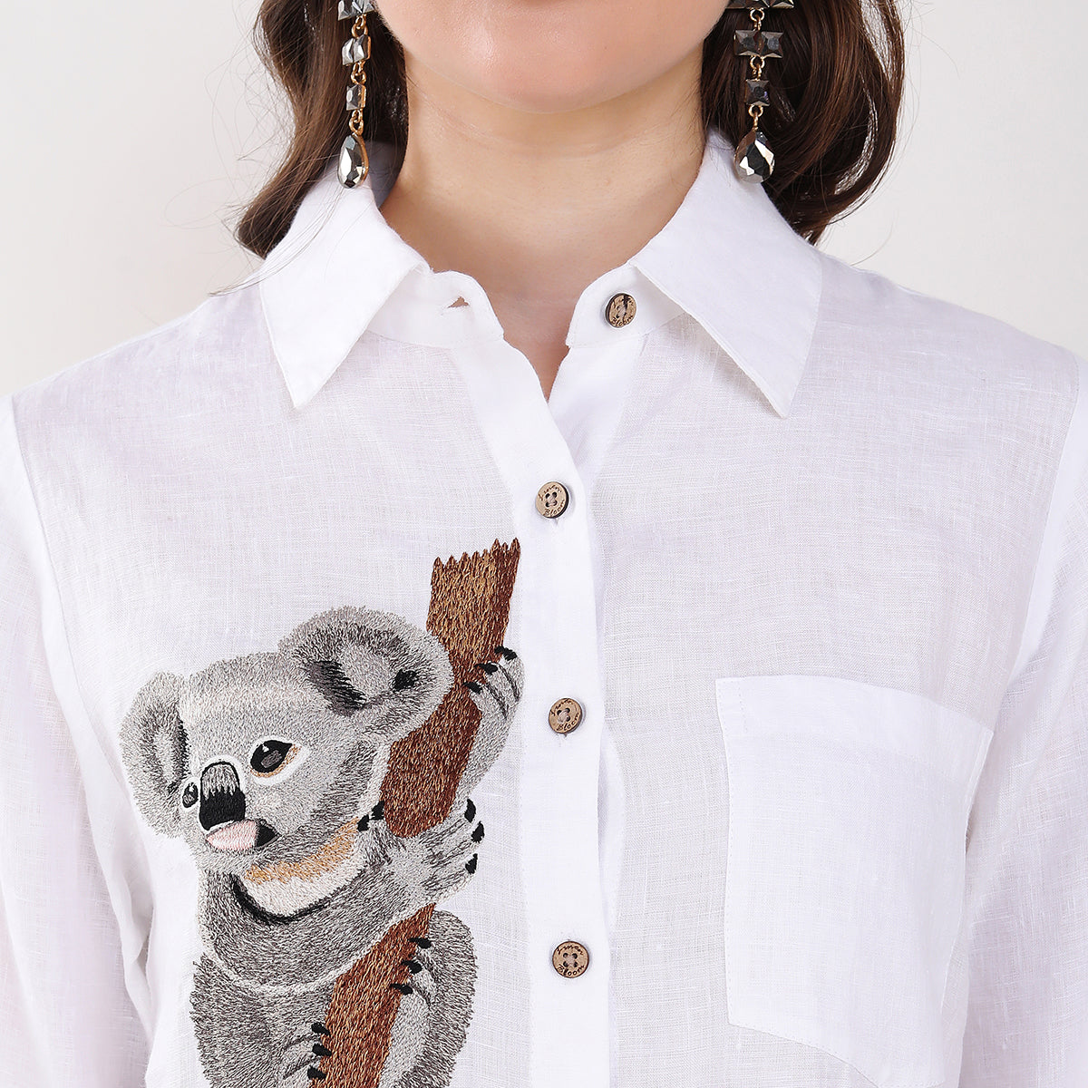 White Koalabear Embroidered  Shirt