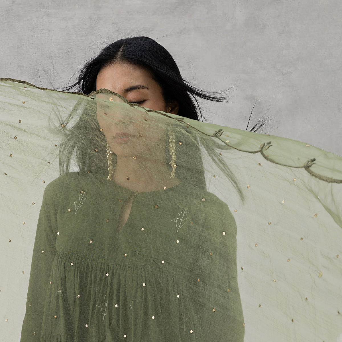Mist Dupatta - Dark Green