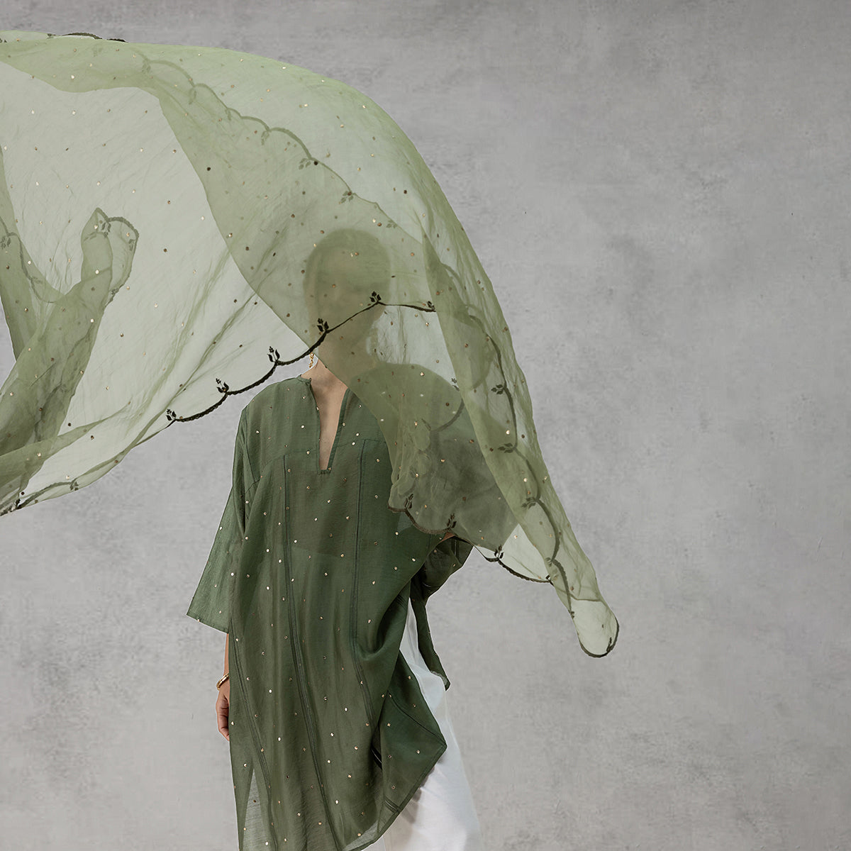 Mist Dupatta - Dark Green
