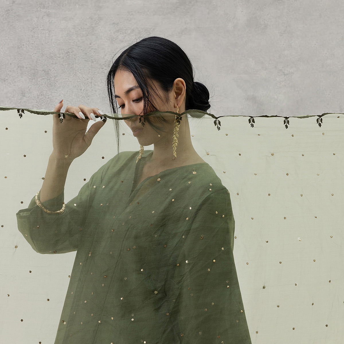 Mist Dupatta - Dark Green