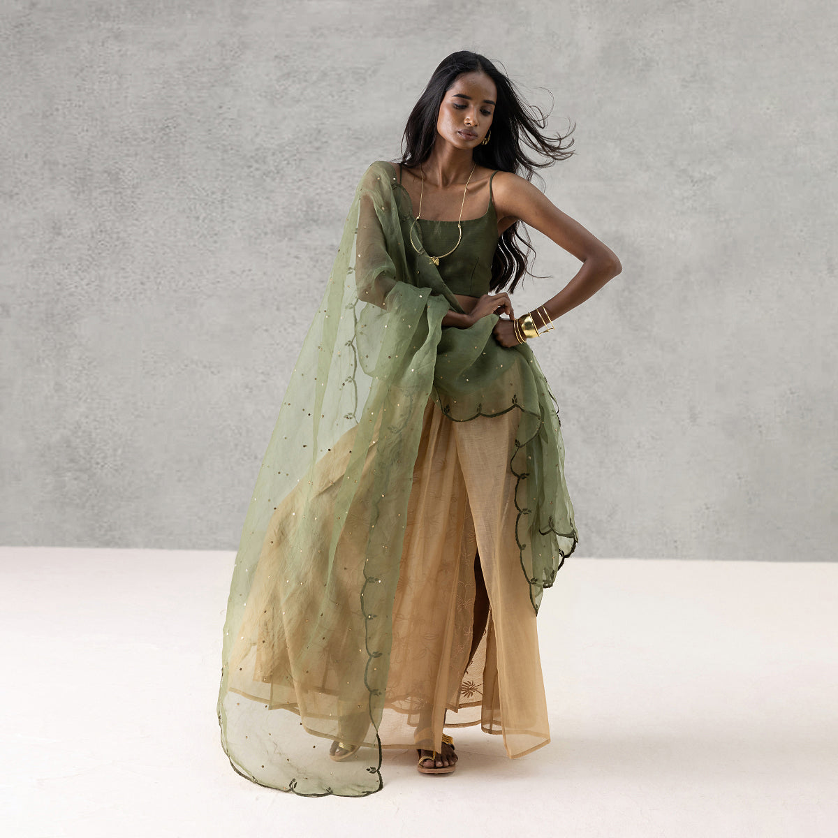 Mist Dupatta - Dark Green