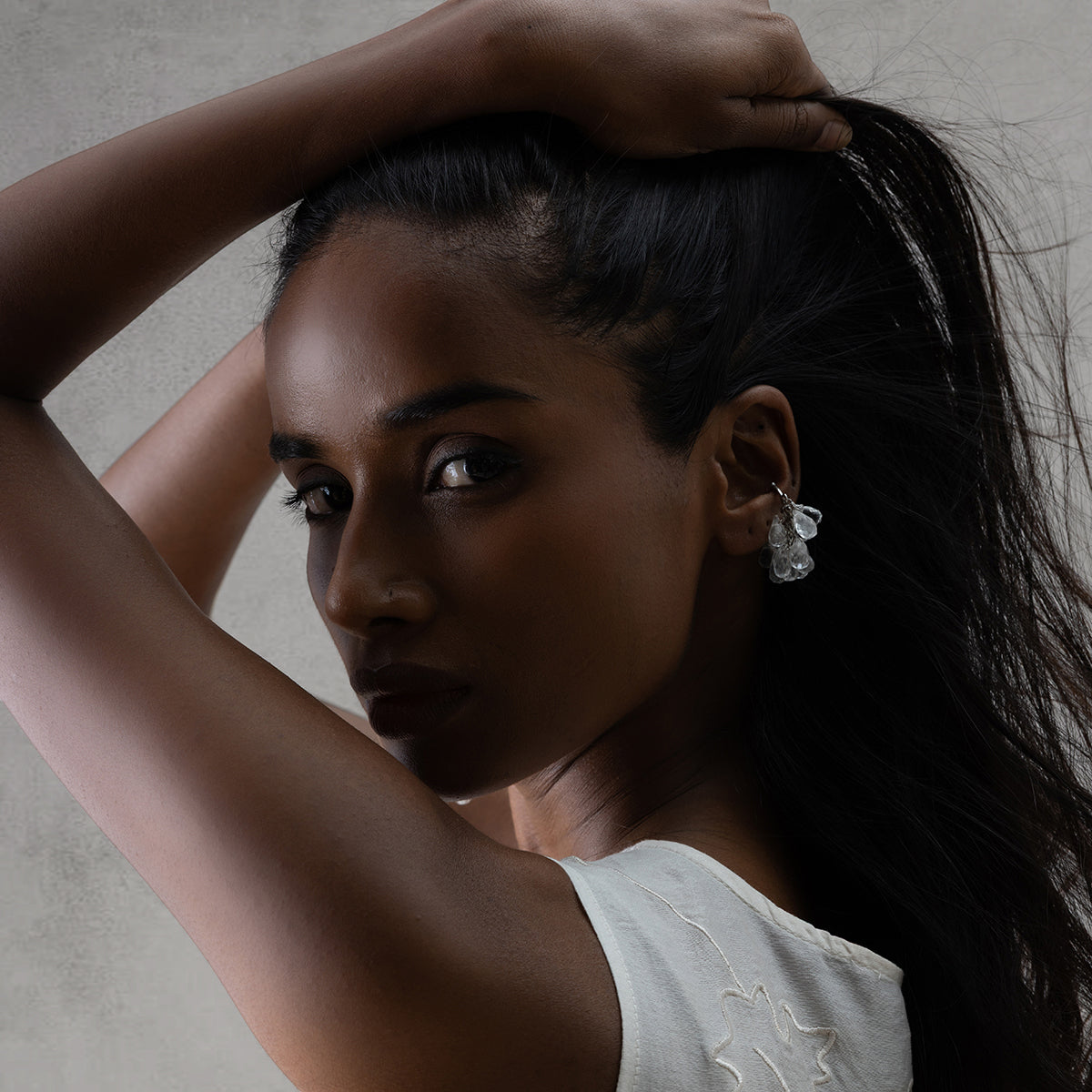 Dew Drop Ear Cuff - Silver & Clear