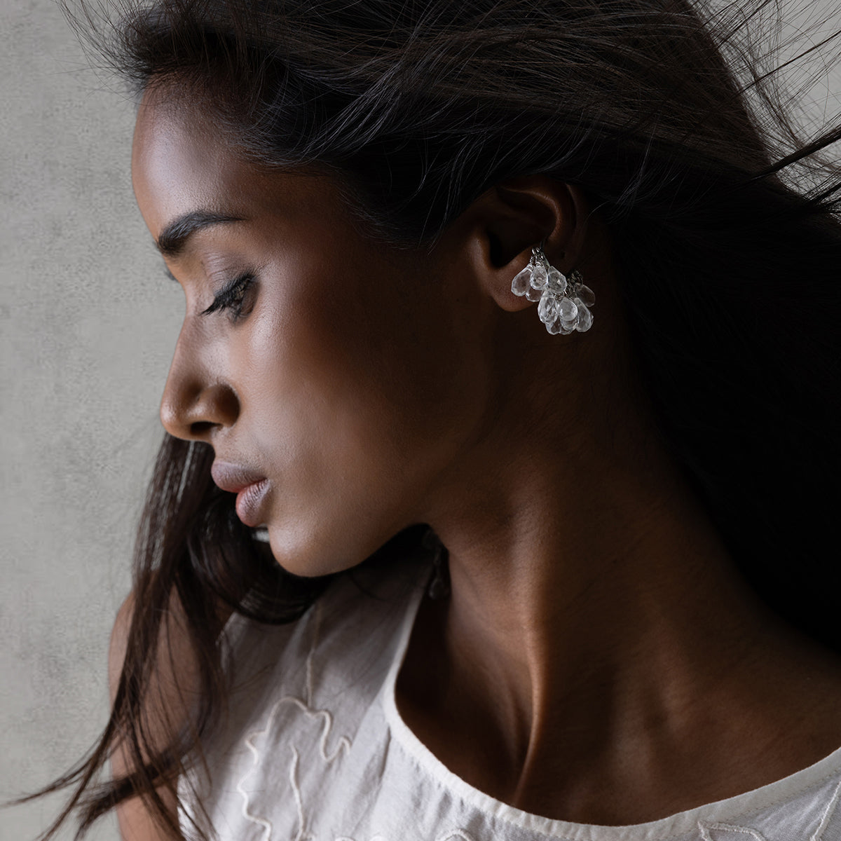 Dew Drop Ear Cuff - Silver & Clear