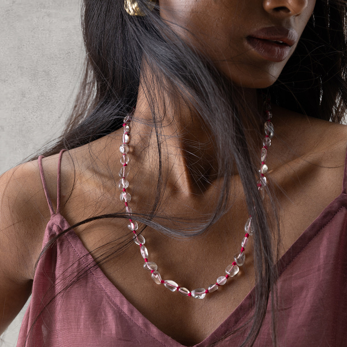 Dew Drop Necklace - Clear & Pink