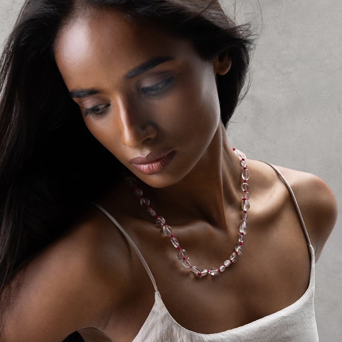 Dew Drop Necklace - Clear & Pink