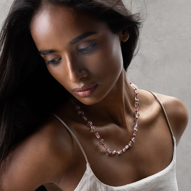 Dew Drop Necklace - Clear & Pink