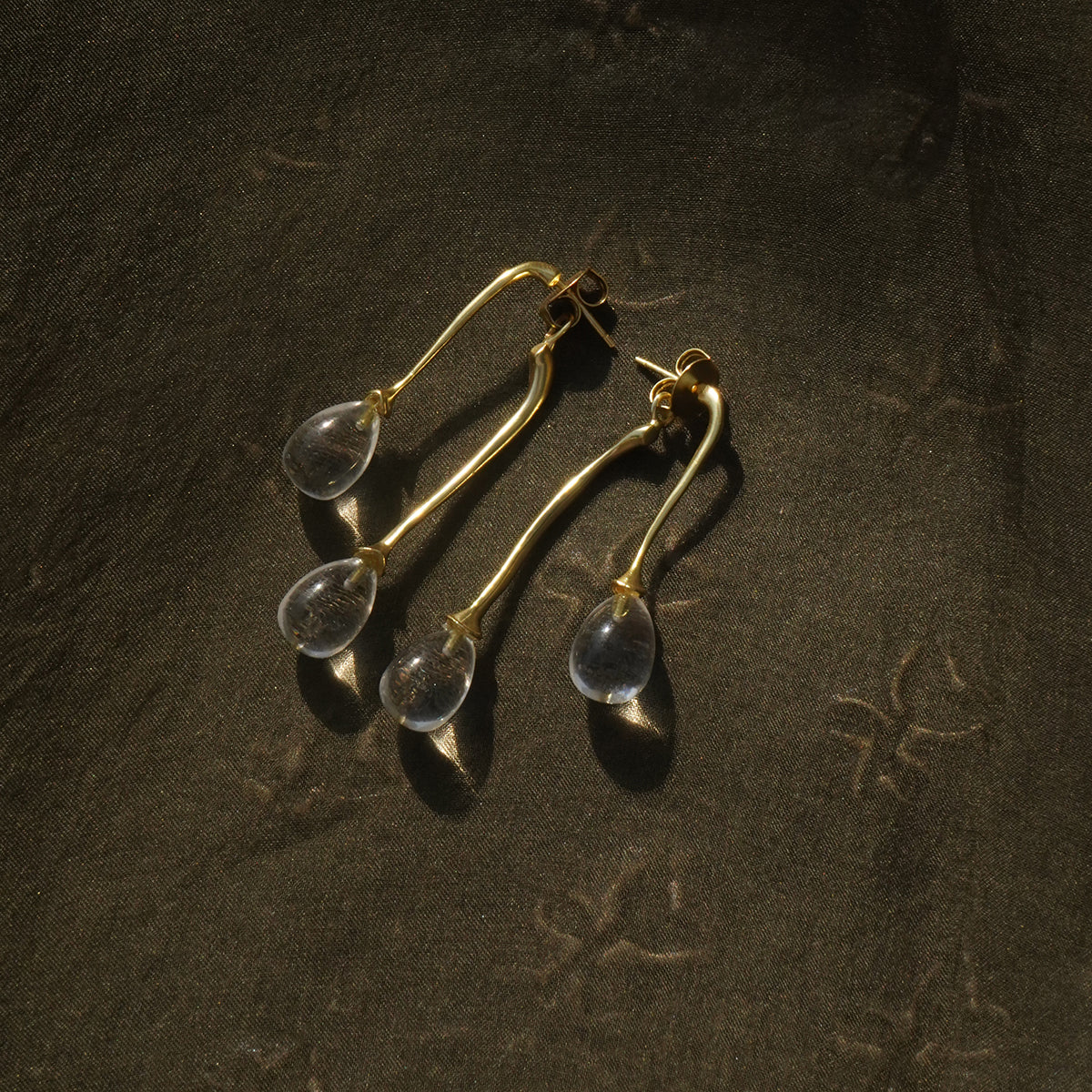 Dew Drop Earrings - Antique Gold & Clear