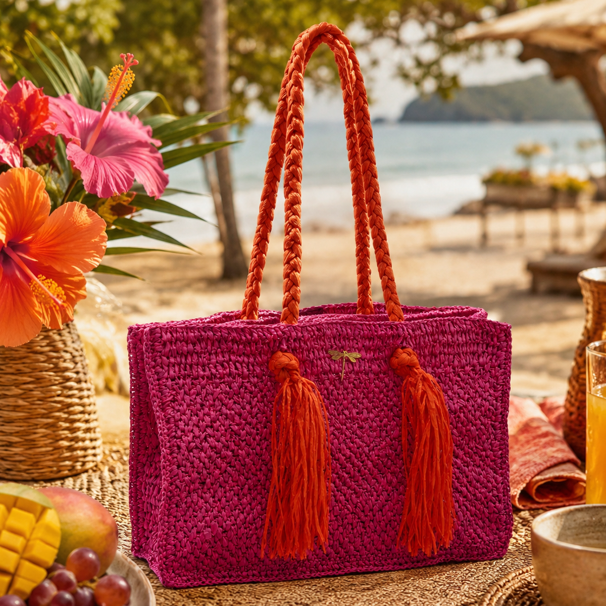 Full bloom raffia tote