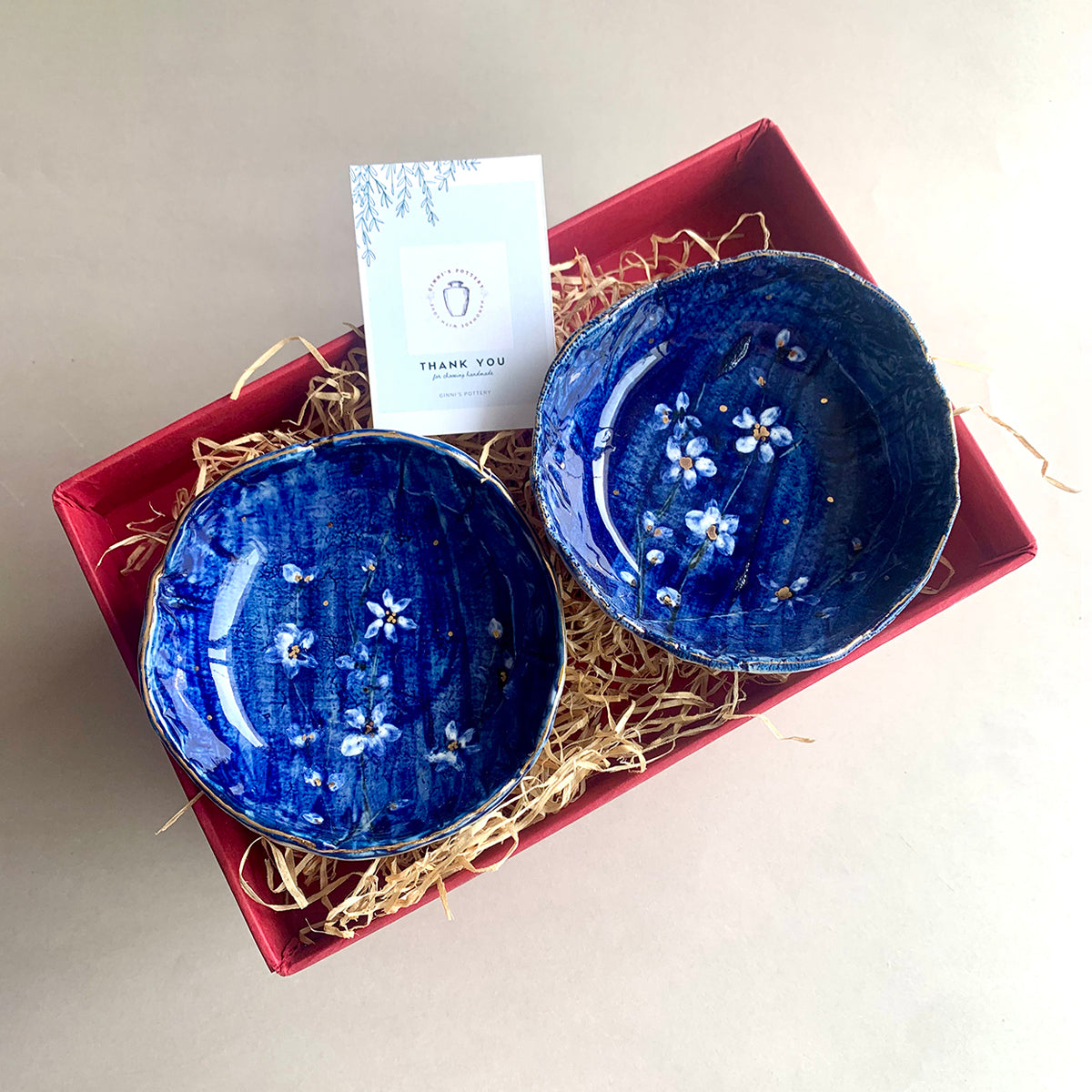 Hand-painted Tapas Bowl | Cherry Blossom (Blue) | Set of 2