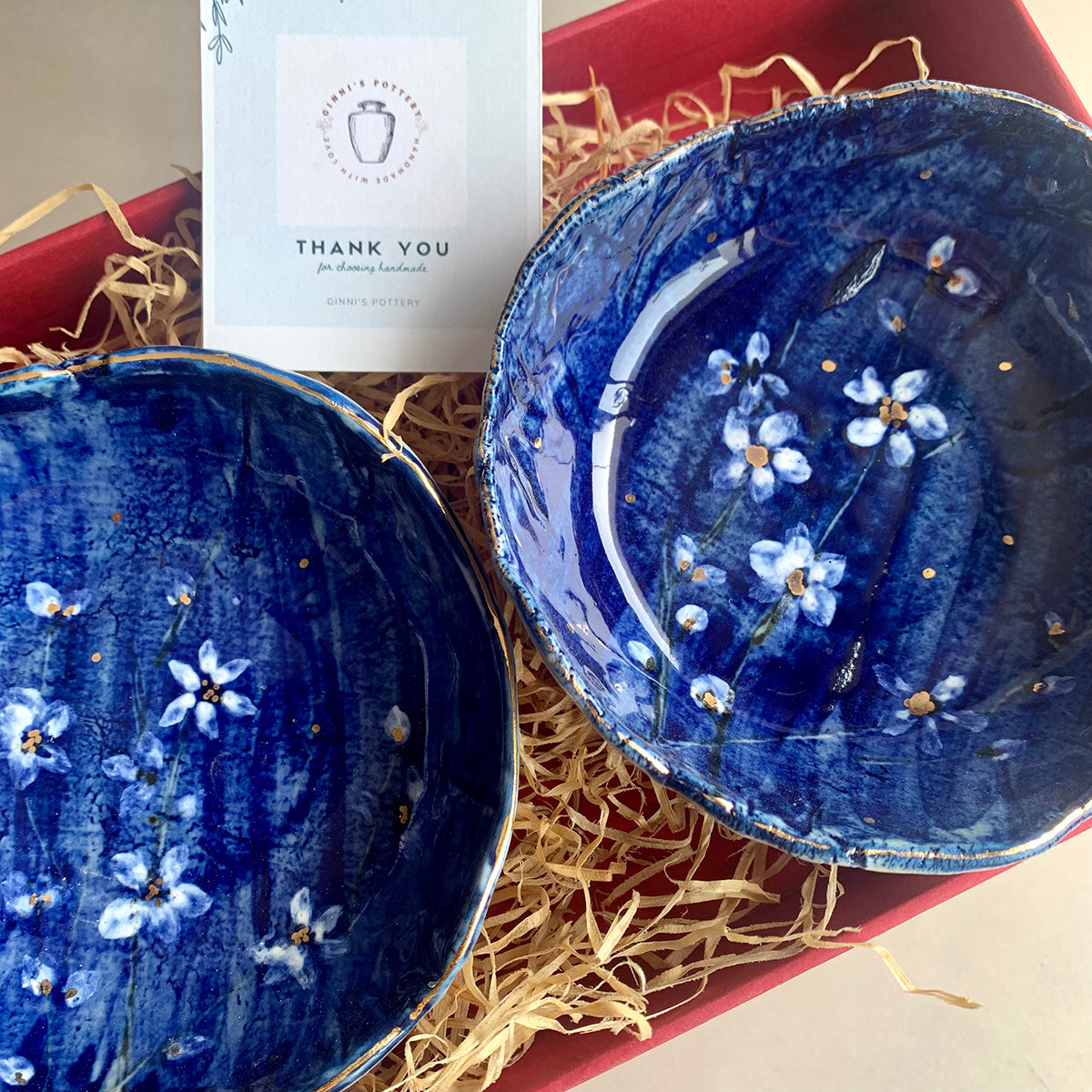 Hand-painted Tapas Bowl | Cherry Blossom (Blue) | Set of 2