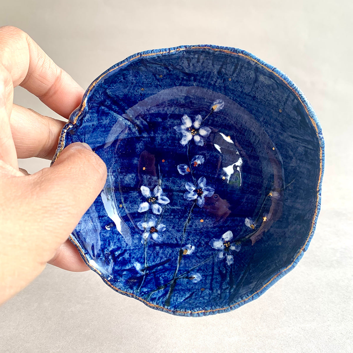 Hand-painted Tapas Bowl | Cherry Blossom (Blue) | Set of 2