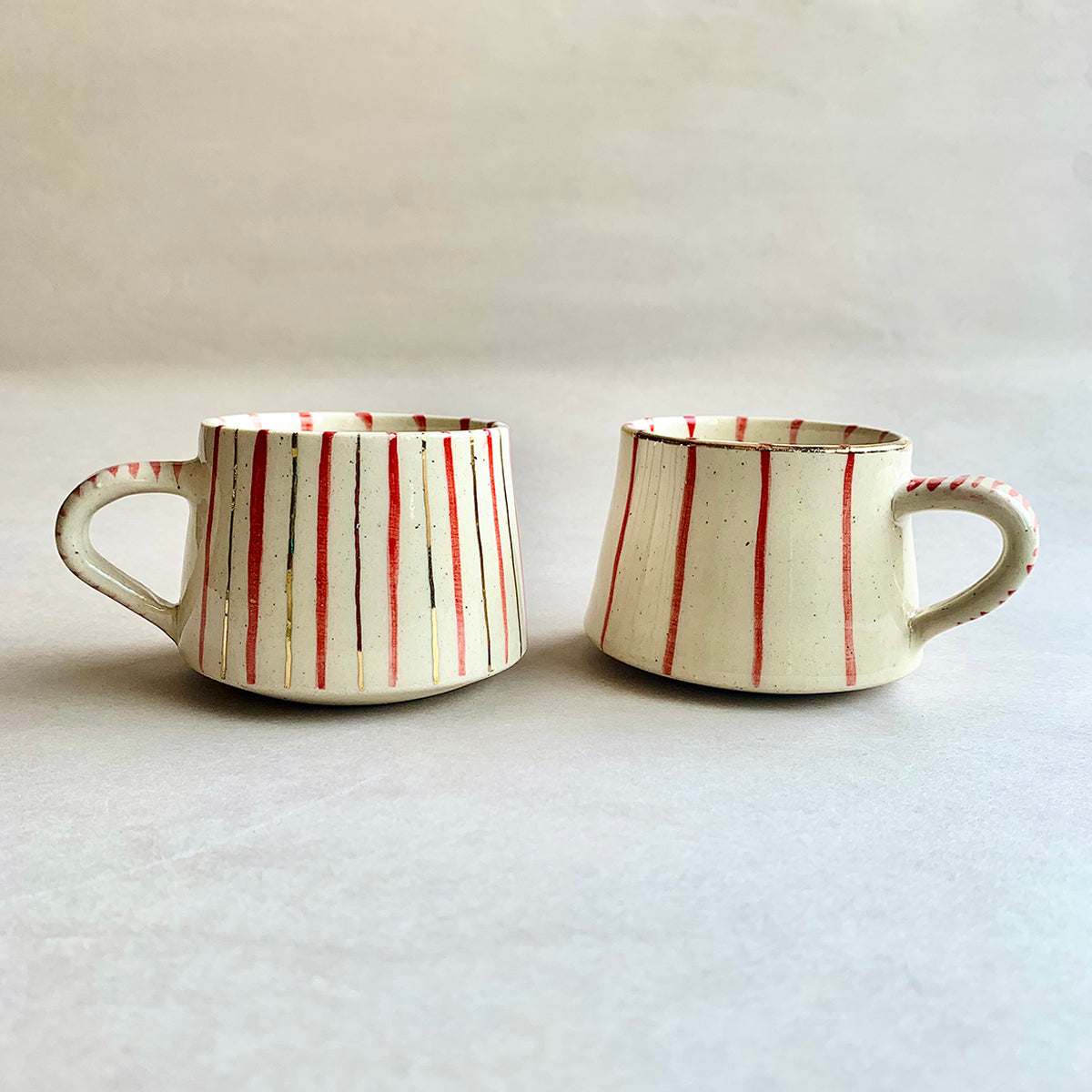 Hand painted Red and white cup and saucer | Set of 2