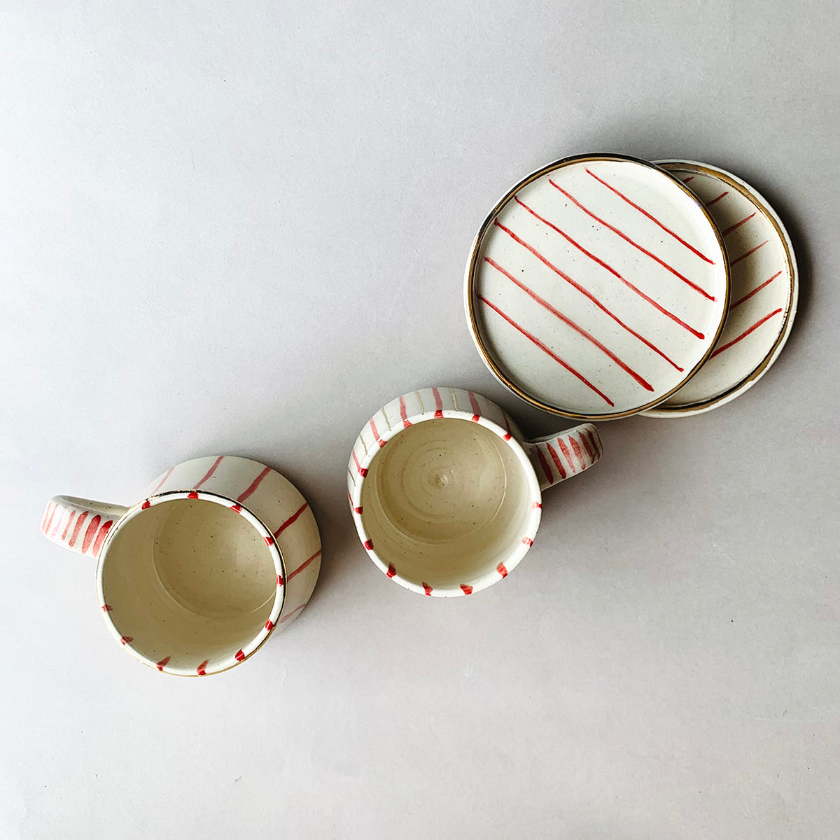 Hand painted Red and white cup and saucer | Set of 2