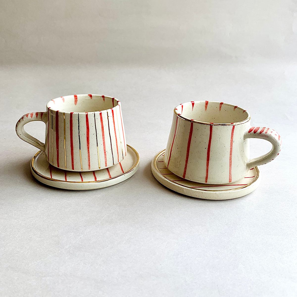 Hand painted Red and white cup and saucer | Set of 2