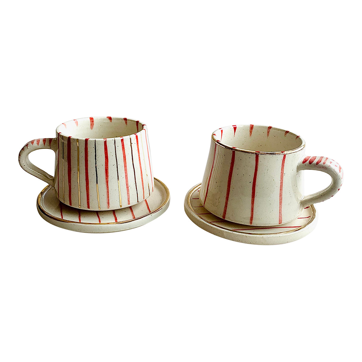 Hand painted Red and white cup and saucer | Set of 2