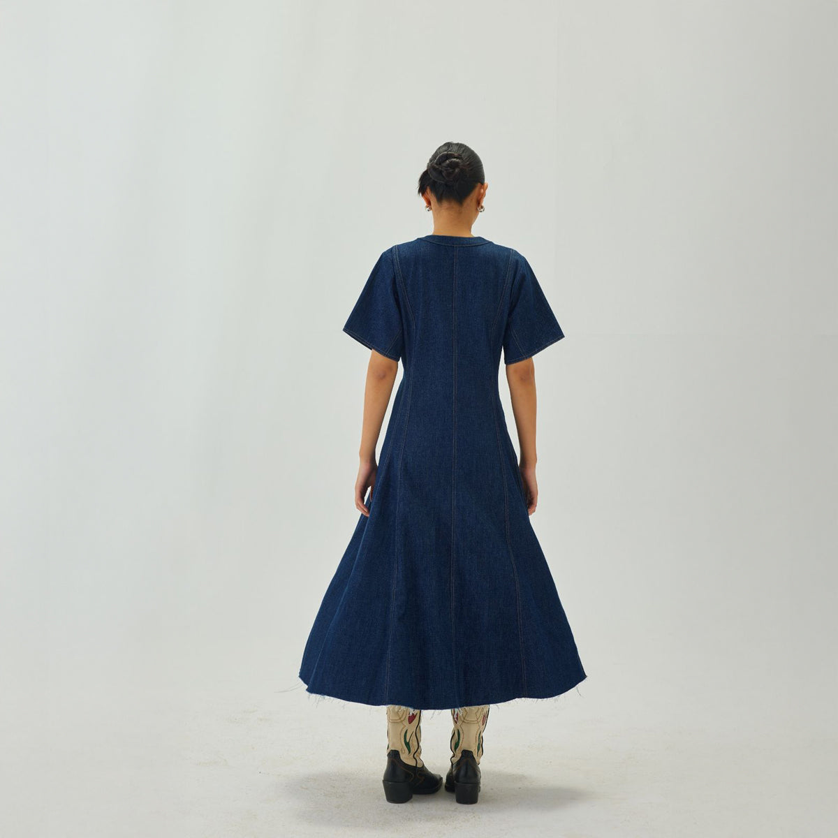 A-line Denim Midi Dress | Blue