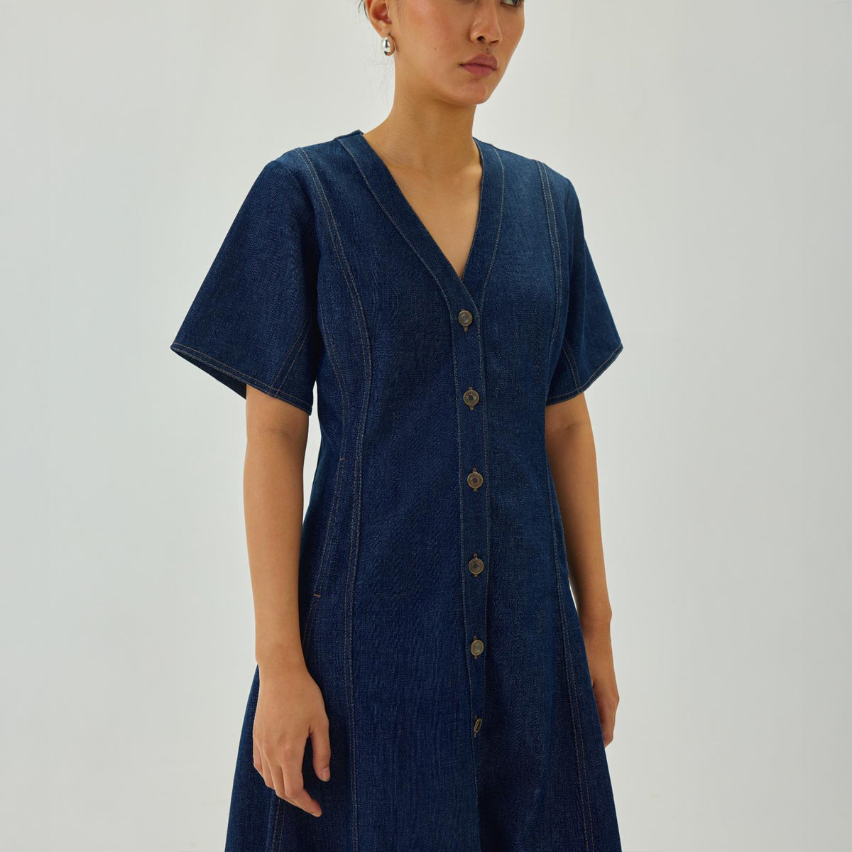 A-line Denim Midi Dress | Blue
