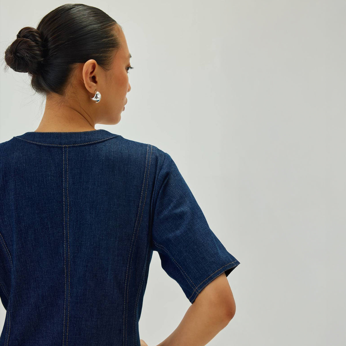 A-line Denim Midi Dress | Blue