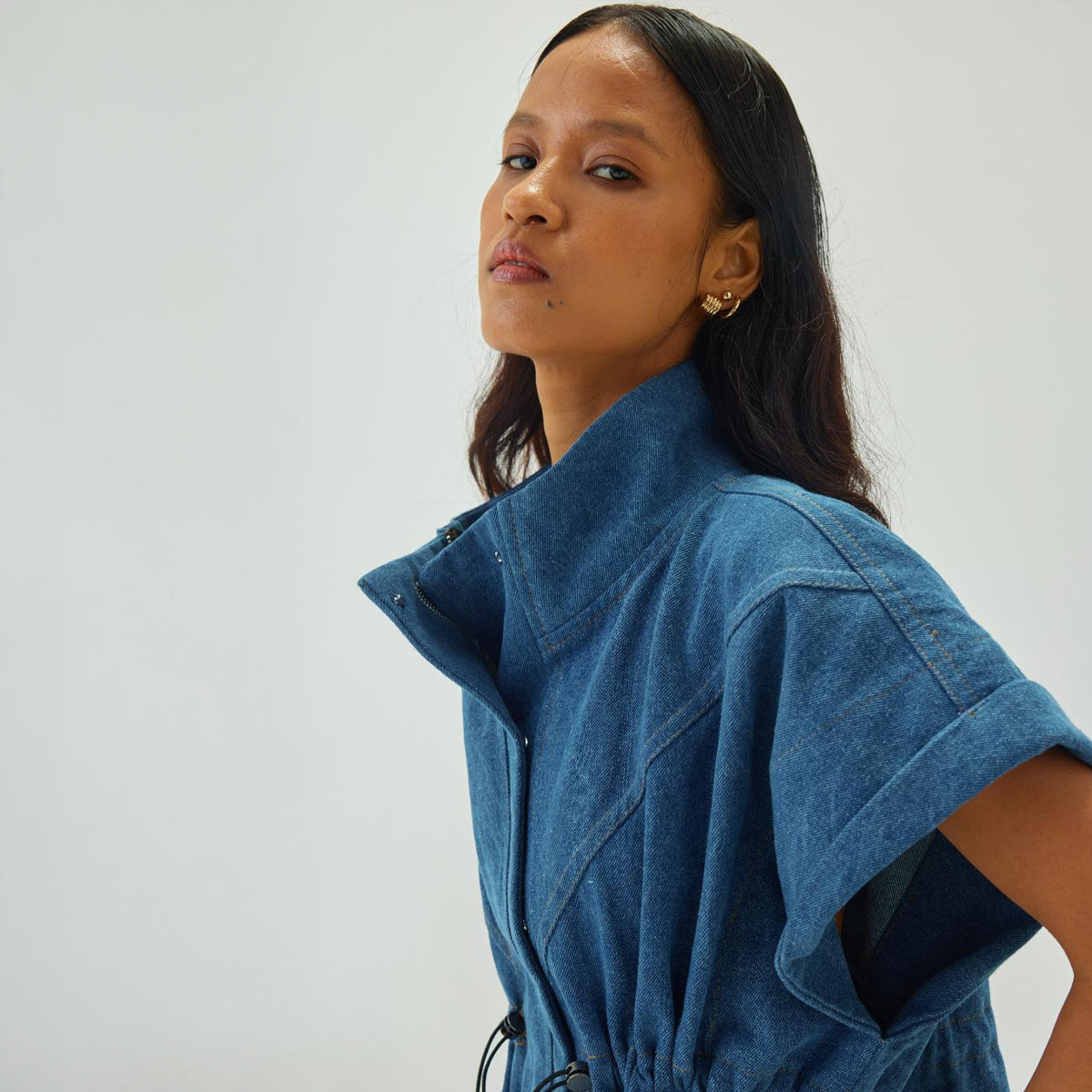 Oversized Sleeveless Denim Jacket | Blue