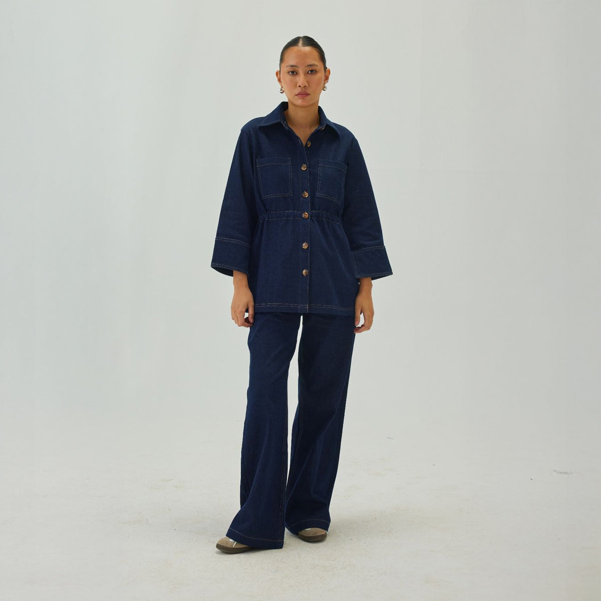 Denim Cinched Waist Jacket | Blue