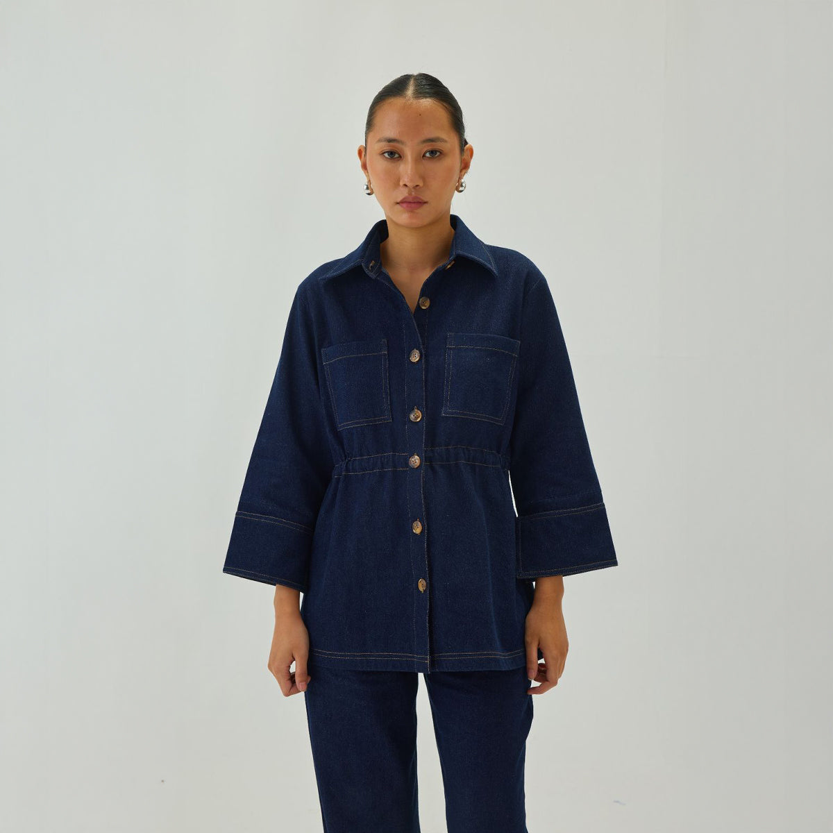 Denim Cinched Waist Jacket | Blue