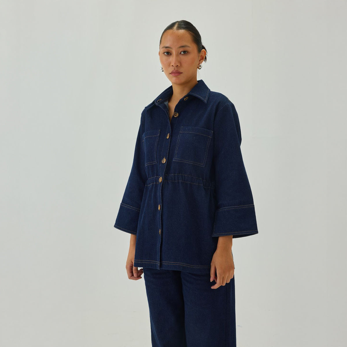 Denim Cinched Waist Jacket | Blue