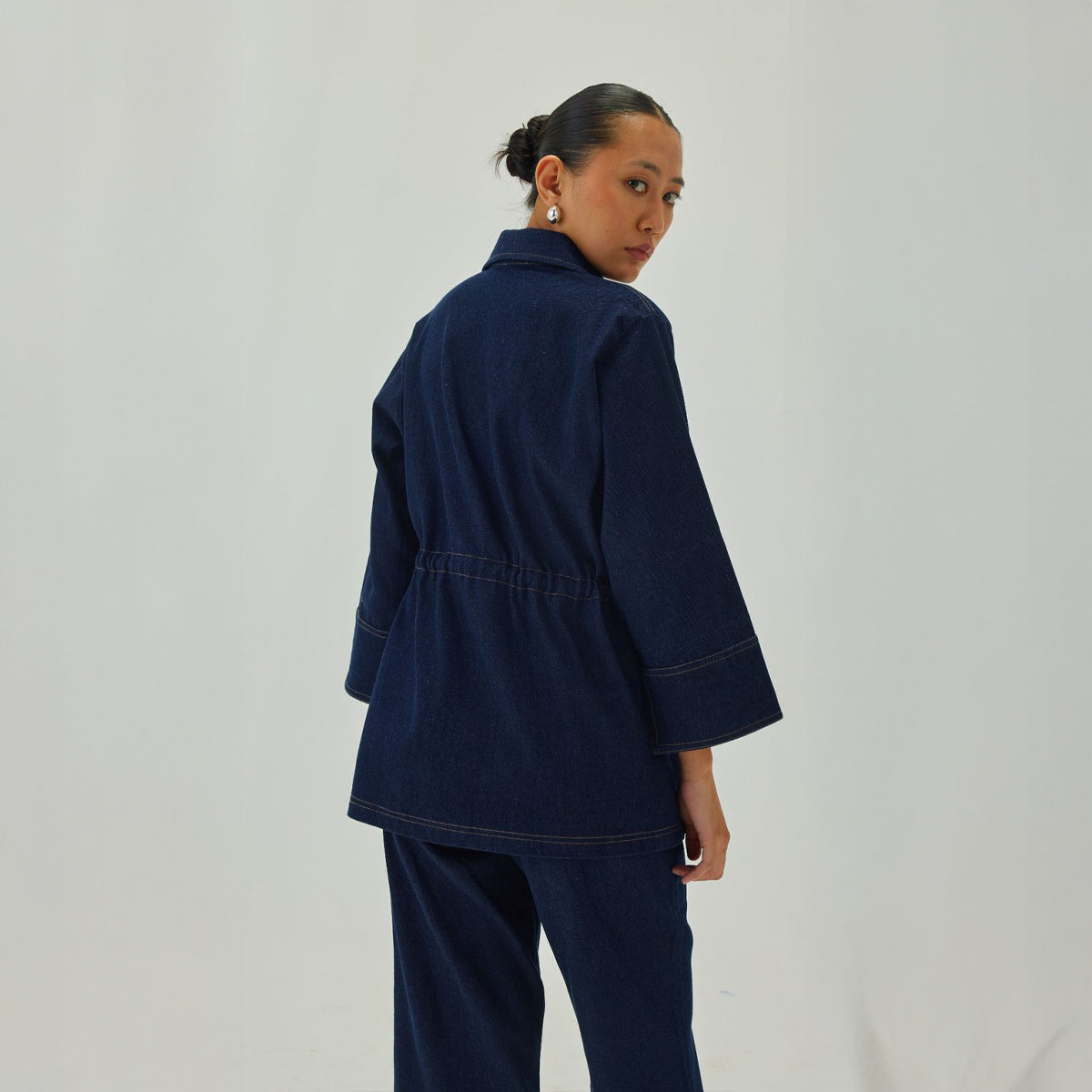 Denim Cinched Waist Jacket | Blue