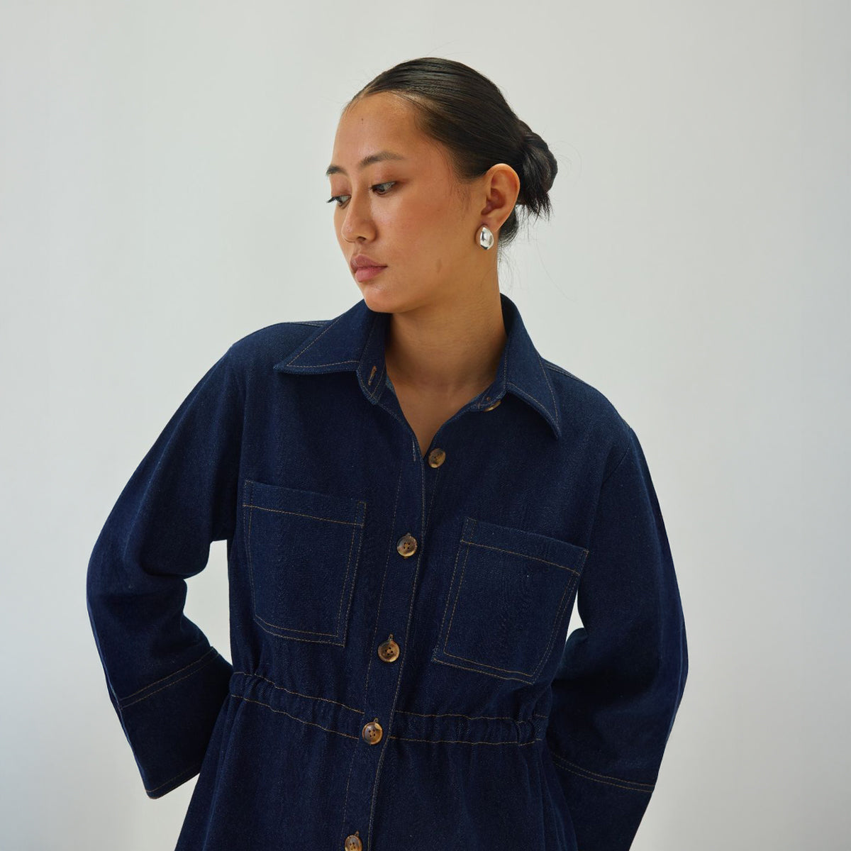 Denim Cinched Waist Jacket | Blue