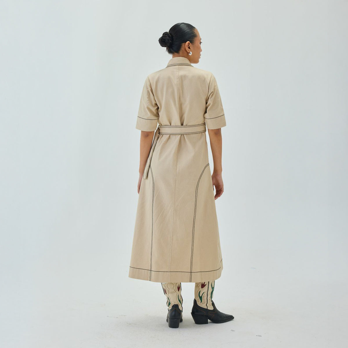 Top Stitch Midi Shirt Dress | Off White