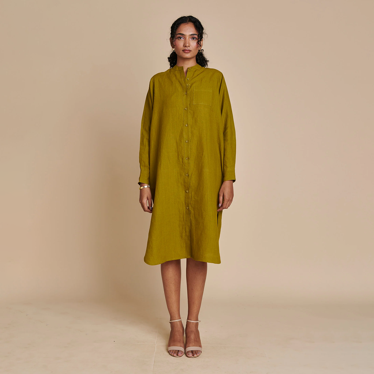 Mehendi Linen Shirt Dress