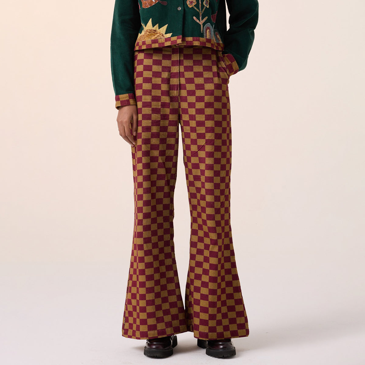 60'S Pant (Olive Maroon Checks)