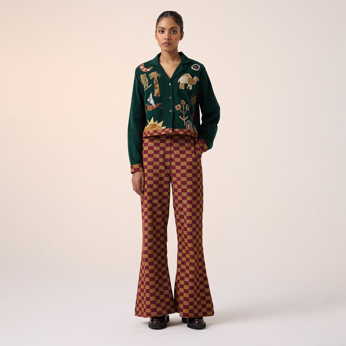 60'S Pant (Olive Maroon Checks)