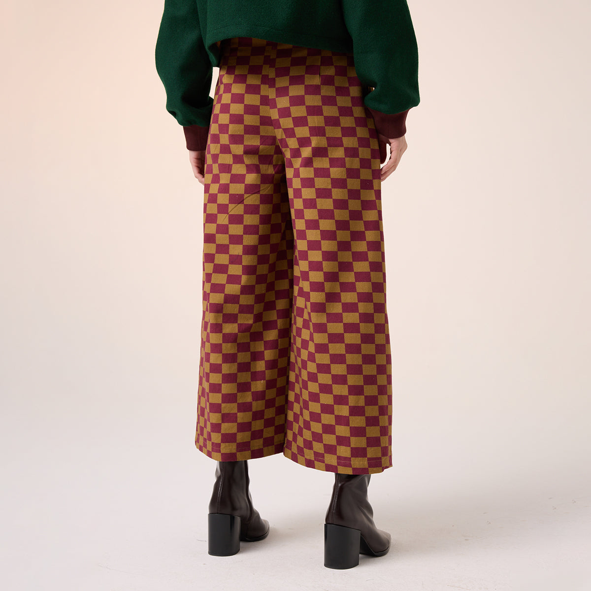 Wide Leg Pant (Maroon Olive Checks)