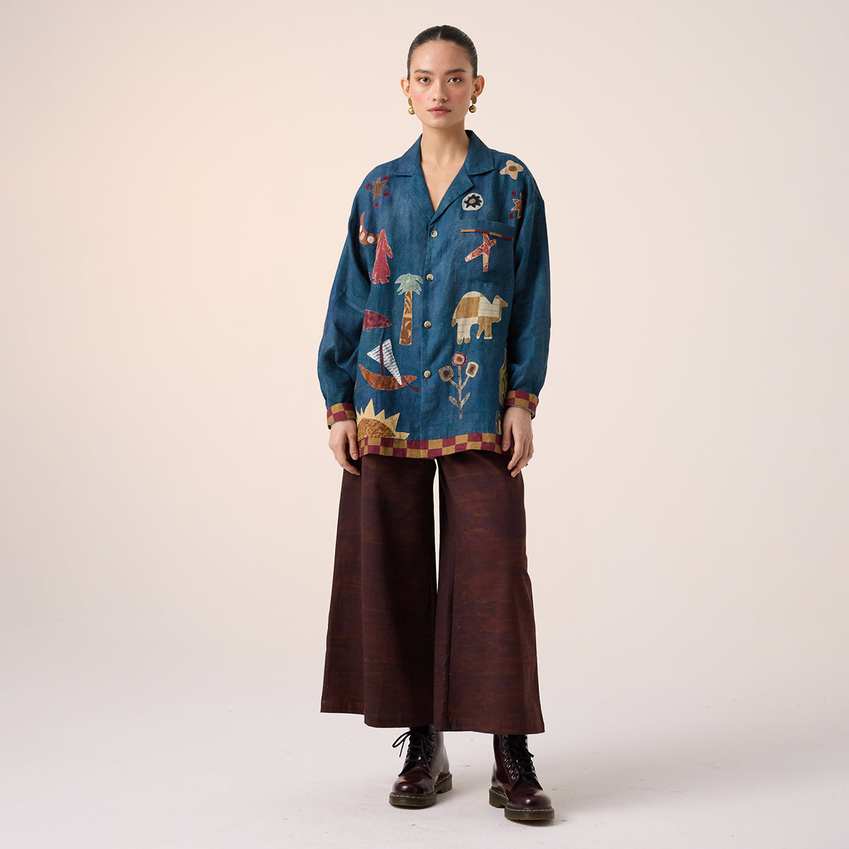 Unisex Oversized Shirt (Dark Blue Jungle Applique)