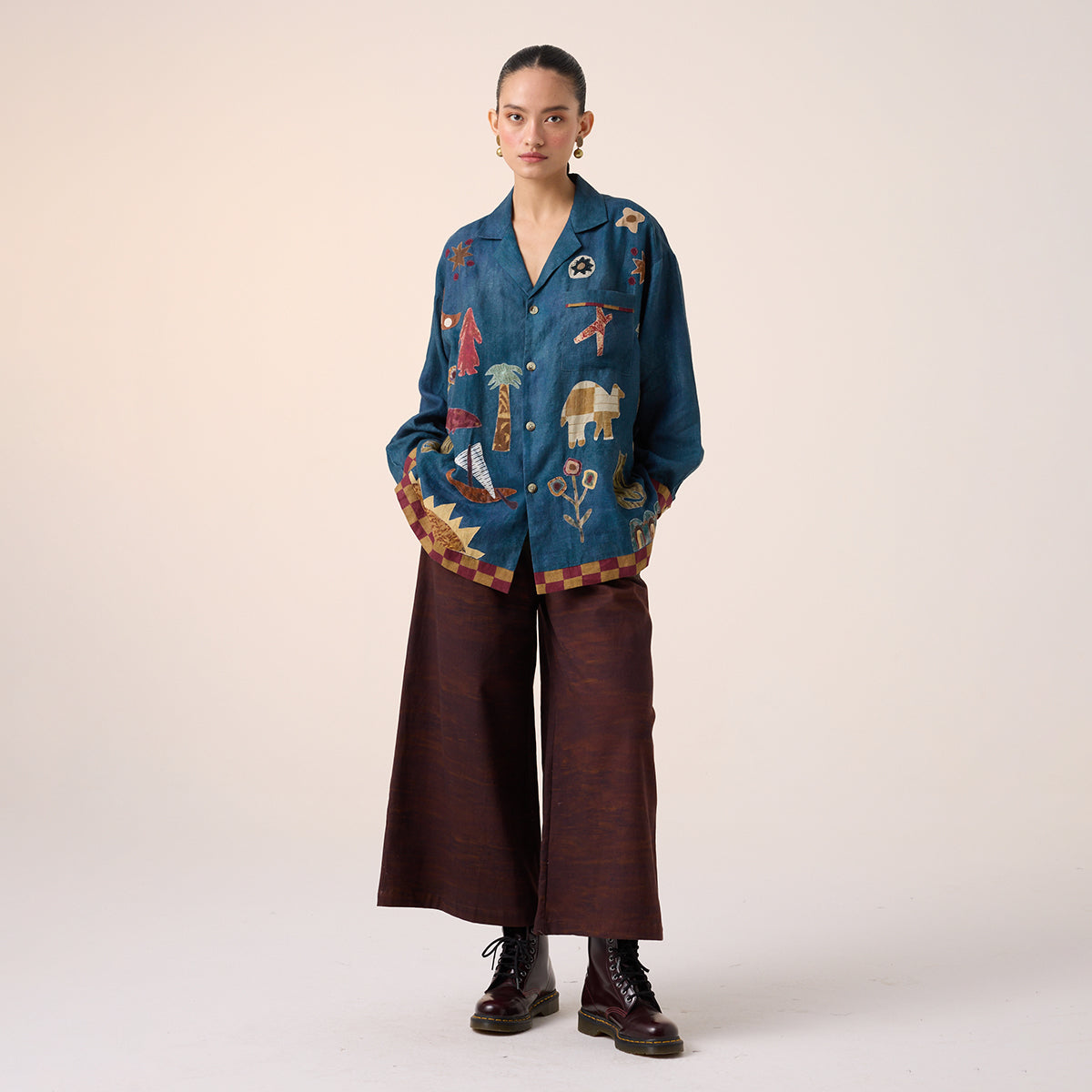 Unisex Oversized Shirt (Dark Blue Jungle Applique)