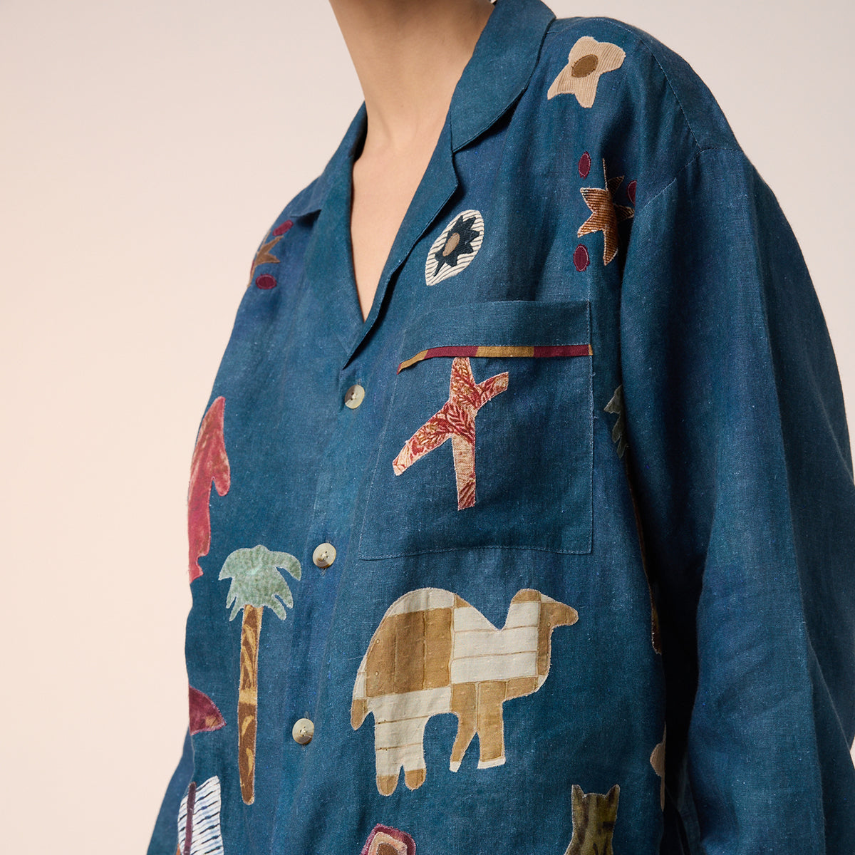 Unisex Oversized Shirt (Dark Blue Jungle Applique)