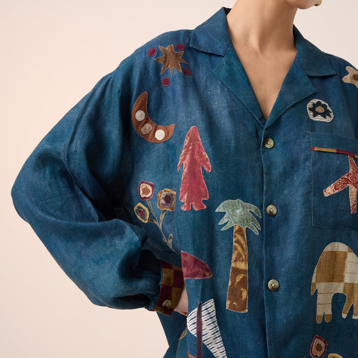 Unisex Oversized Shirt (Dark Blue Jungle Applique)