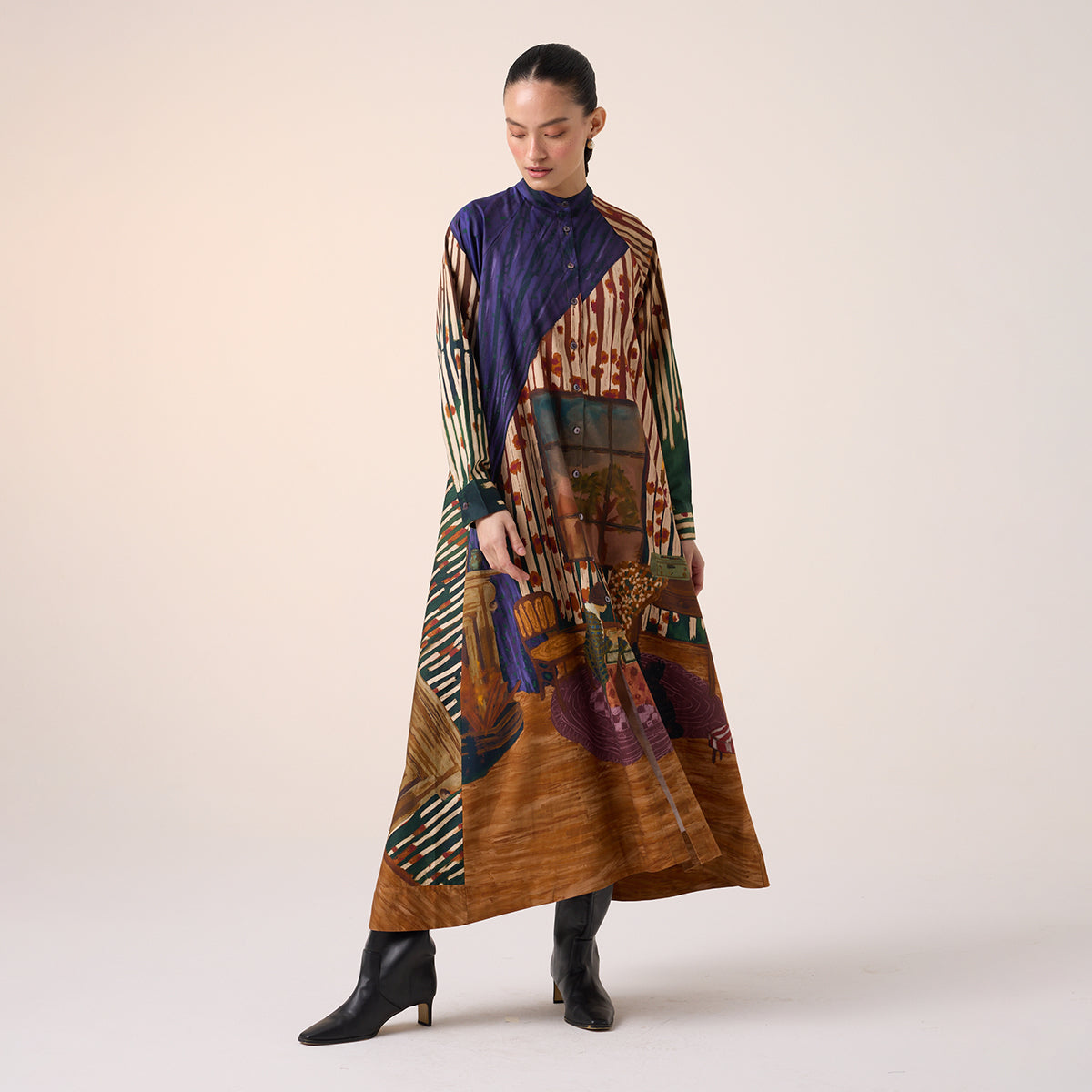 A-Line Long Dress (Village Print )