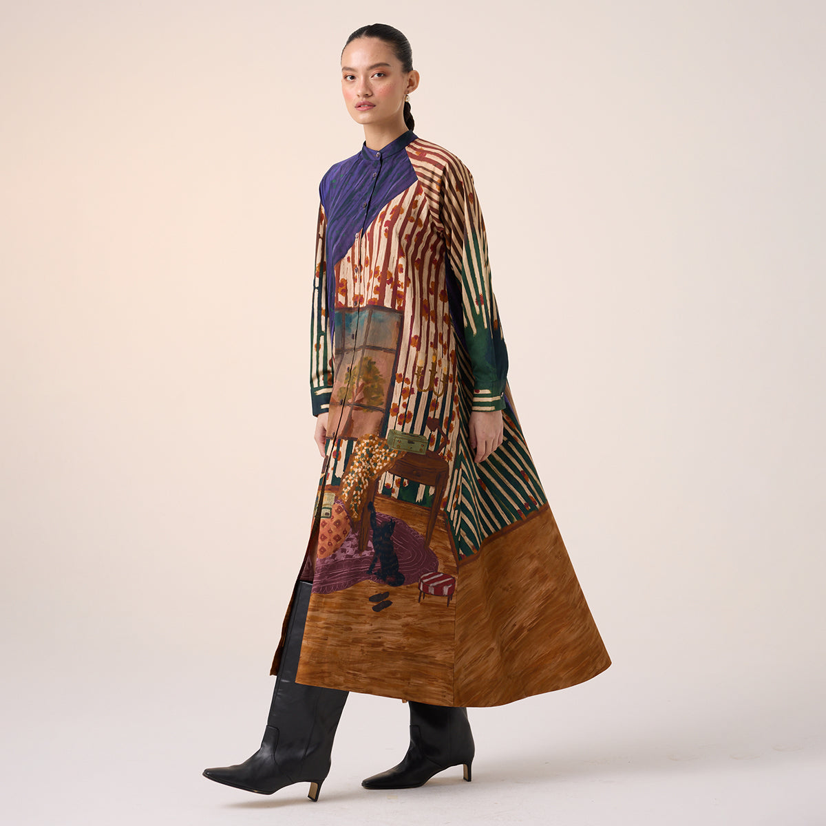 A-Line Long Dress (Village Print )