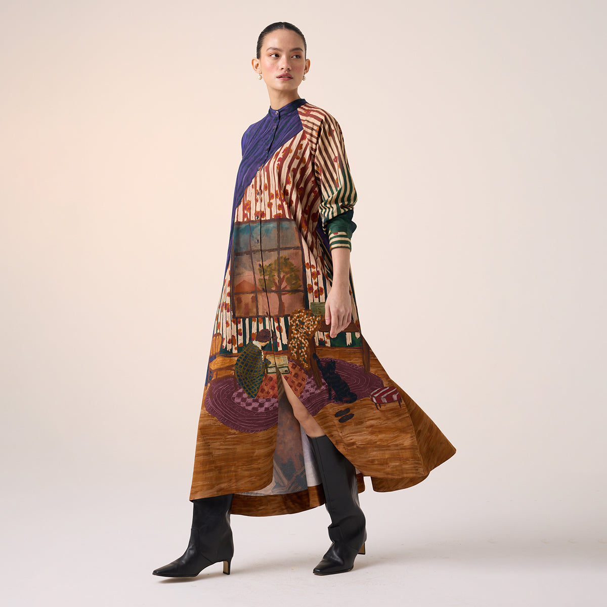 A-Line Long Dress (Village Print )