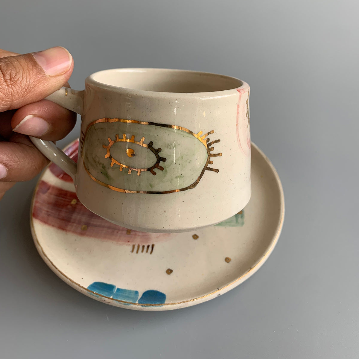 Hand Painted Cup And Saucer | Abstract Artwork | Set Of Two