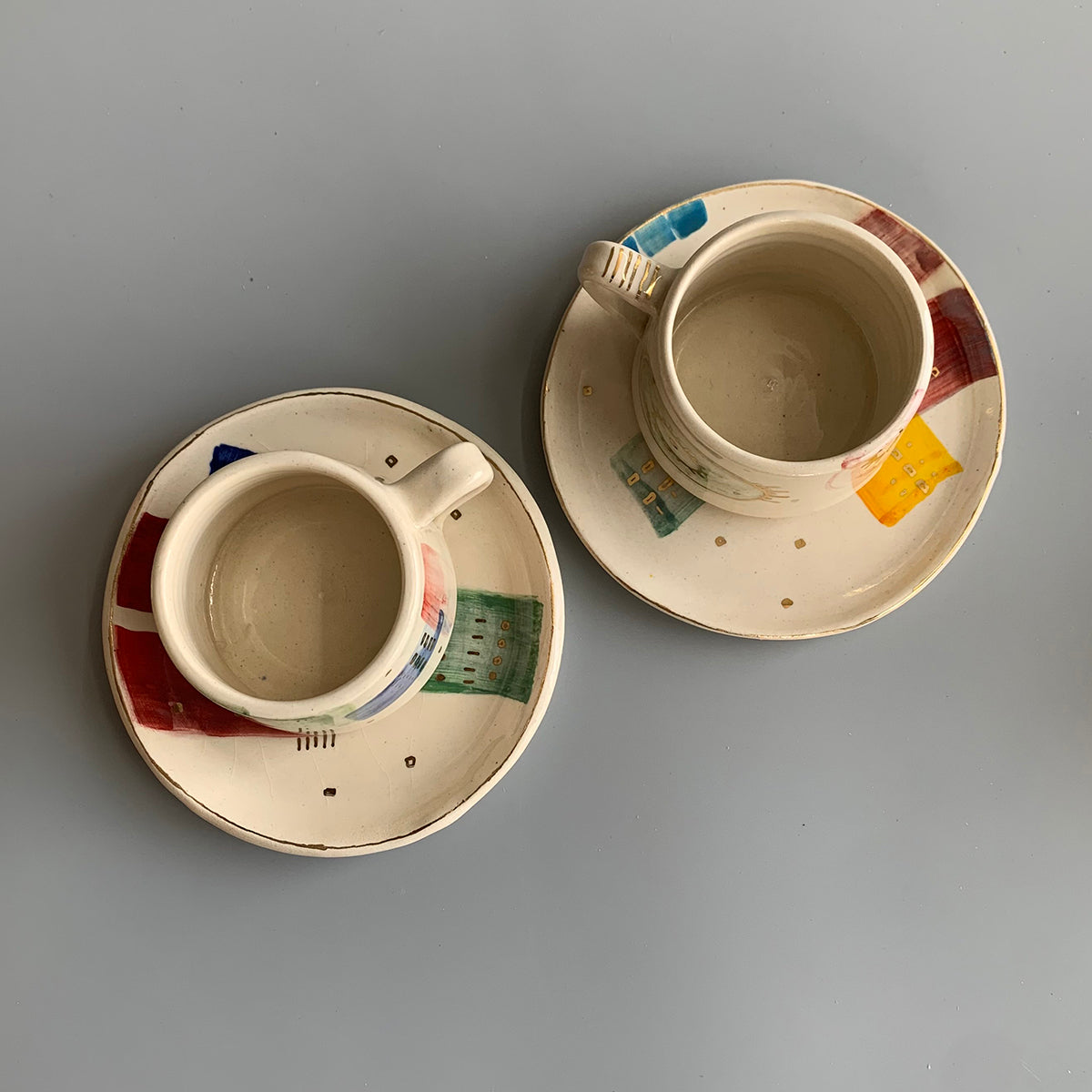 Hand Painted Cup And Saucer | Abstract Artwork | Set Of Two