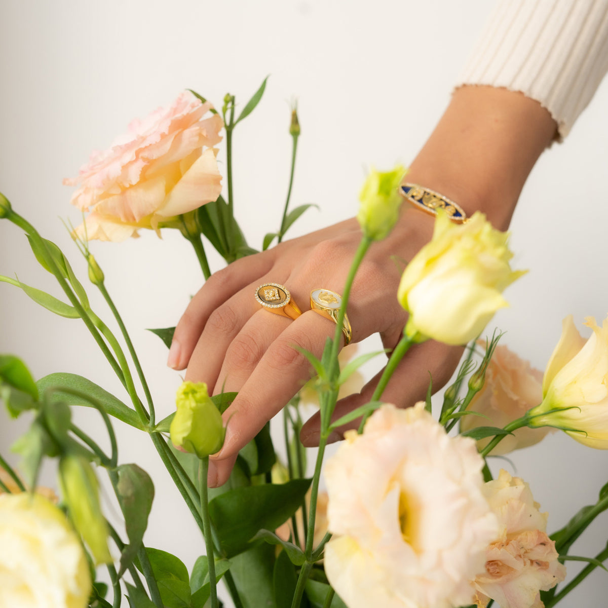 Elephant Mother of pearl Signet Ring Adjustable