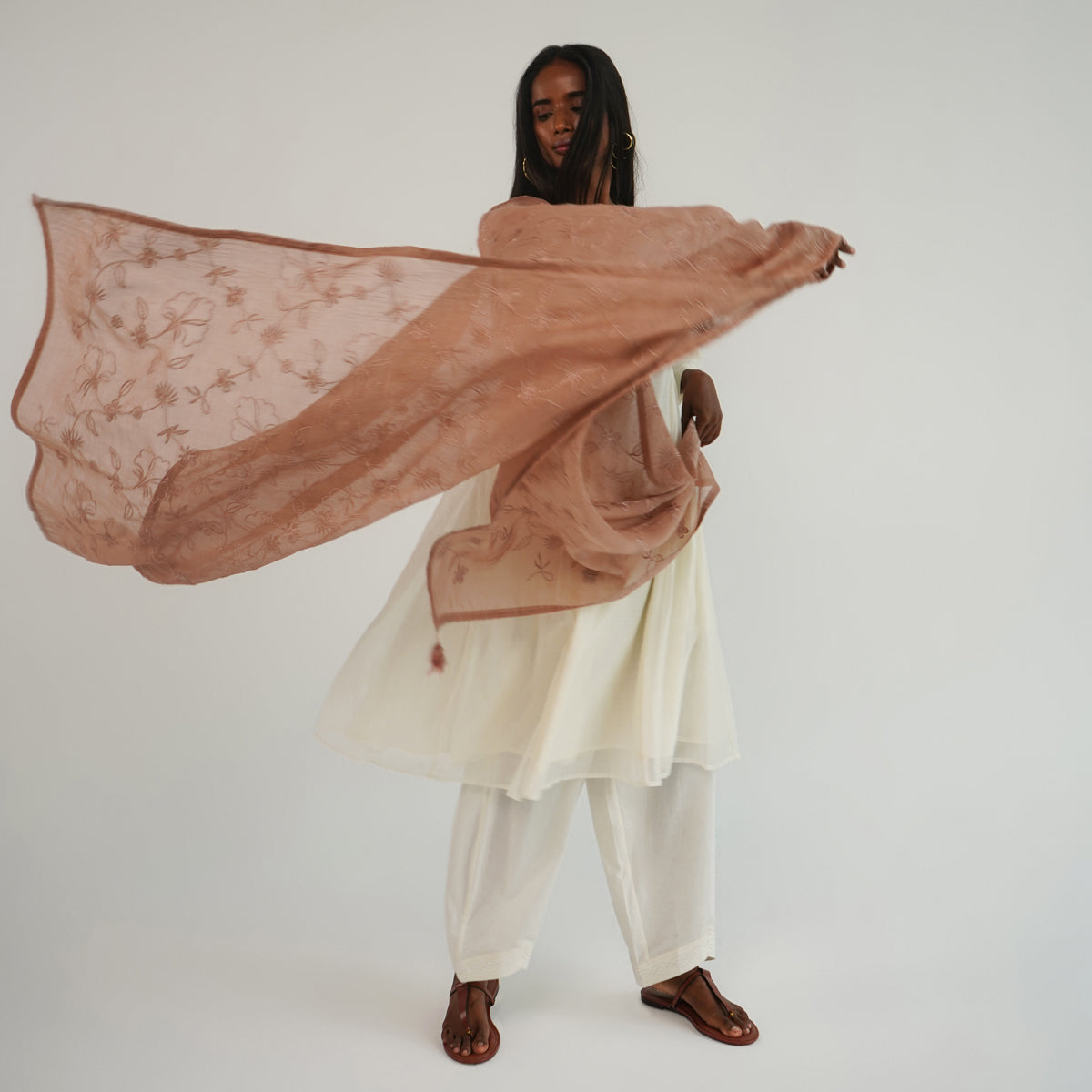 Wildflower Dupatta - Dusty Pink