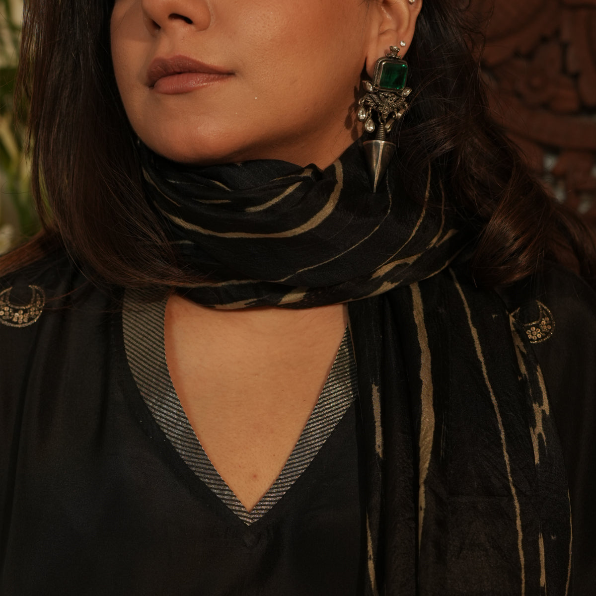 Raat-Ki Rani Dupatta/Odhani - Silk Black