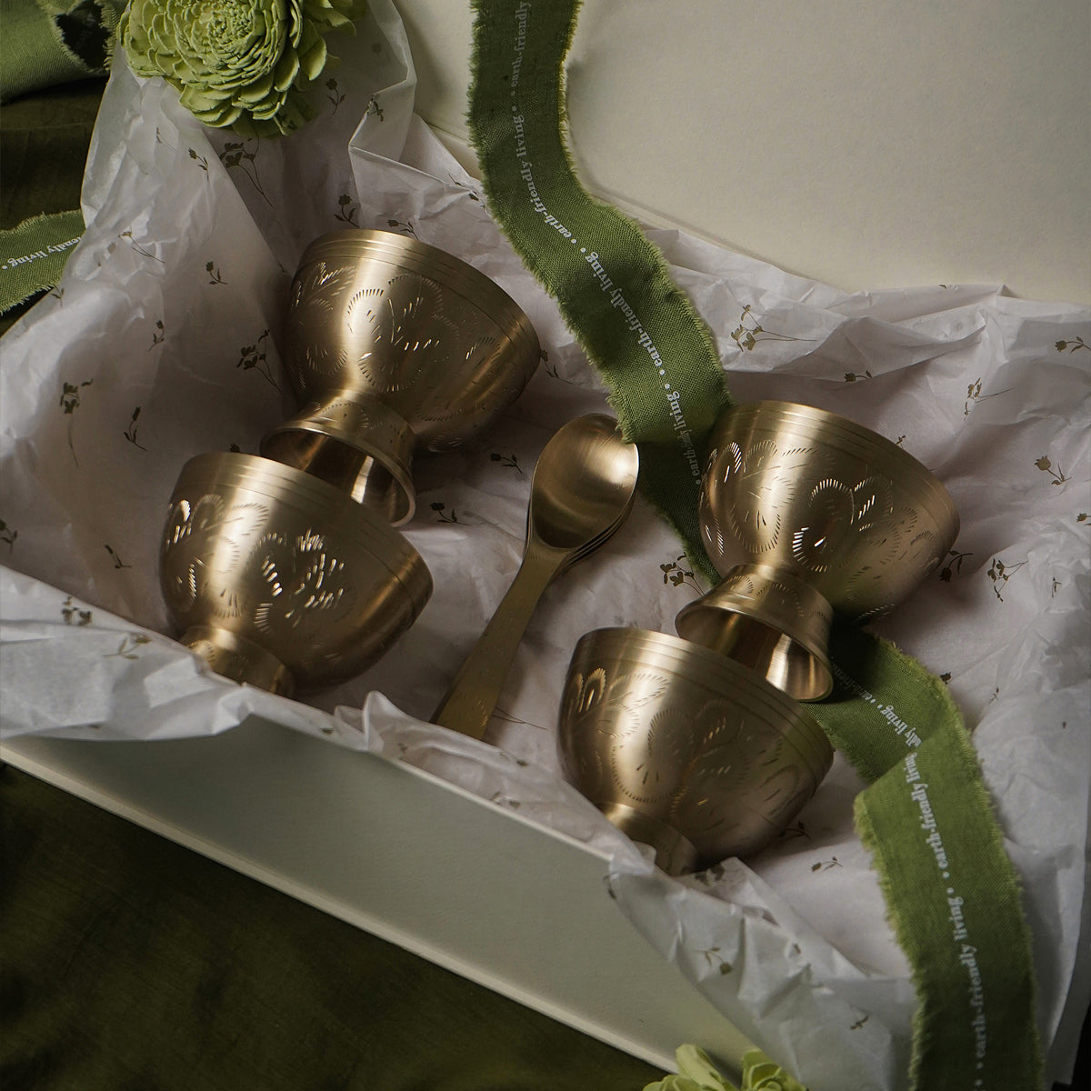 Bloom Brass Cup with Spoon | Set of 6