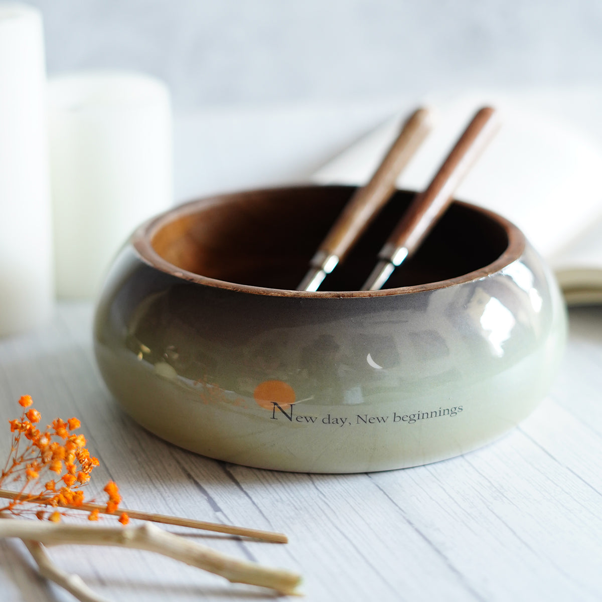 Green Wooden Bowl