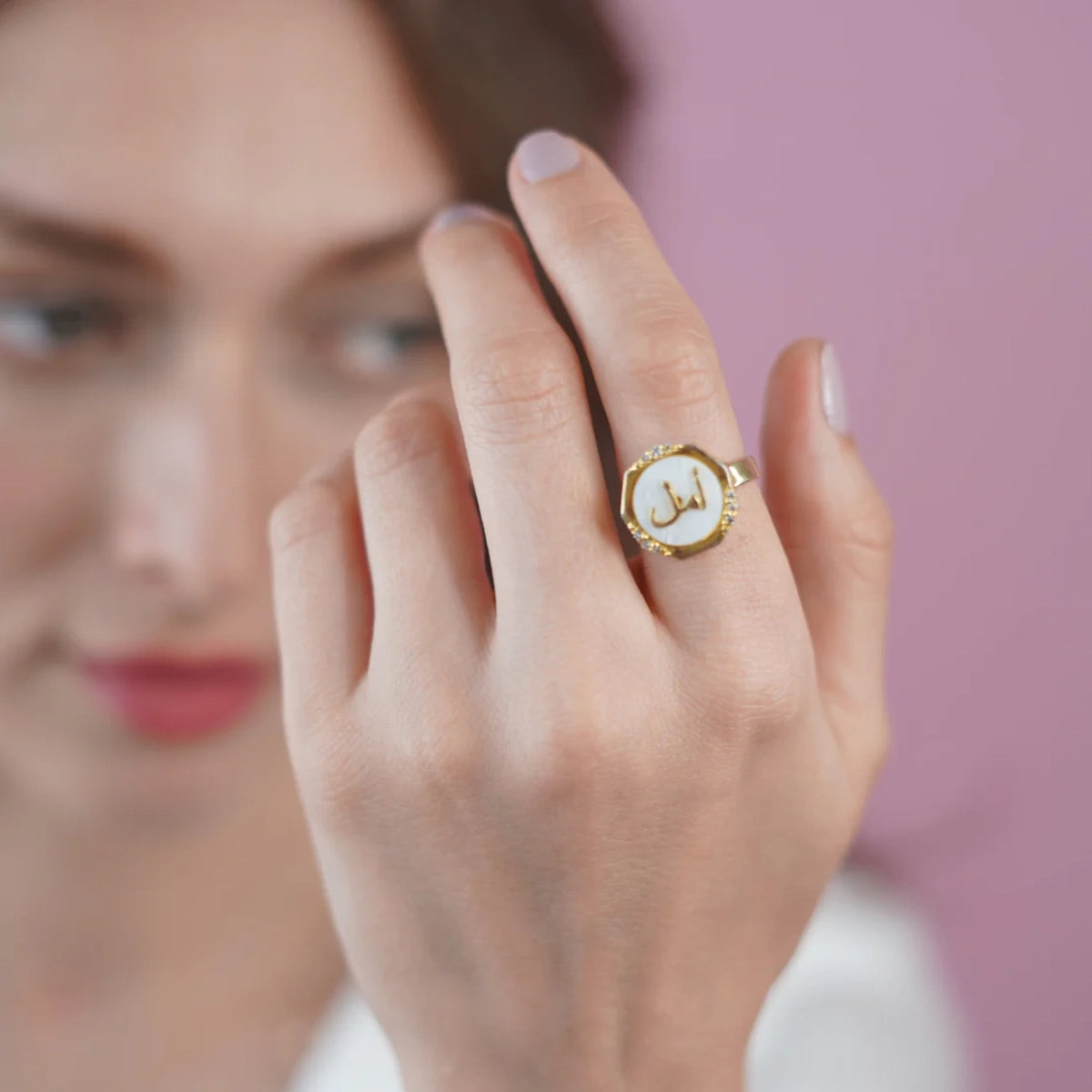 Hope Mother Of Pearl Studded Ring - Adjustable