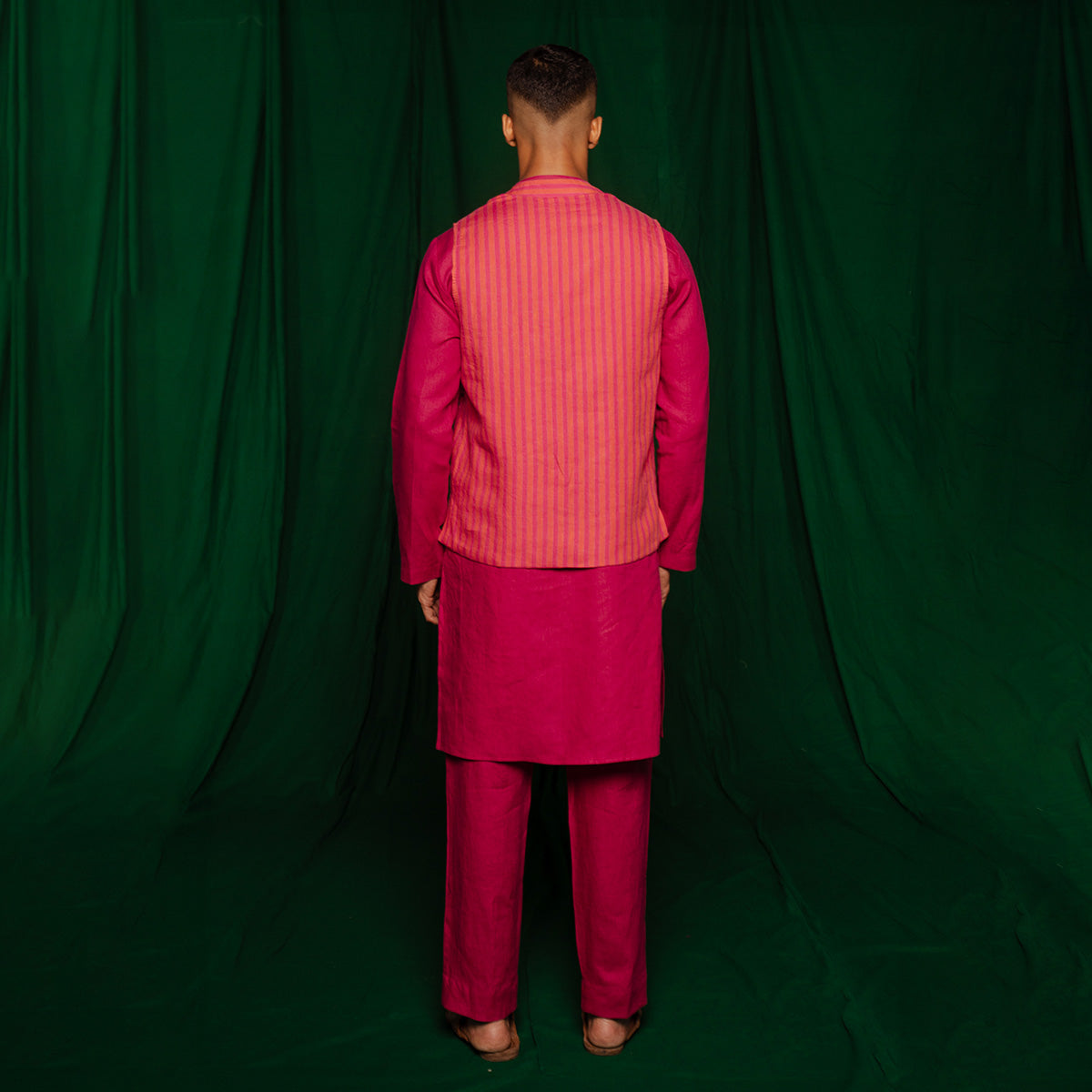 Coral Linen Nehru Jacket